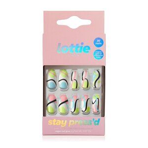 Lottie London Stay Press'd, Press On Nails Set, Pastel Waves-squareletto shape,